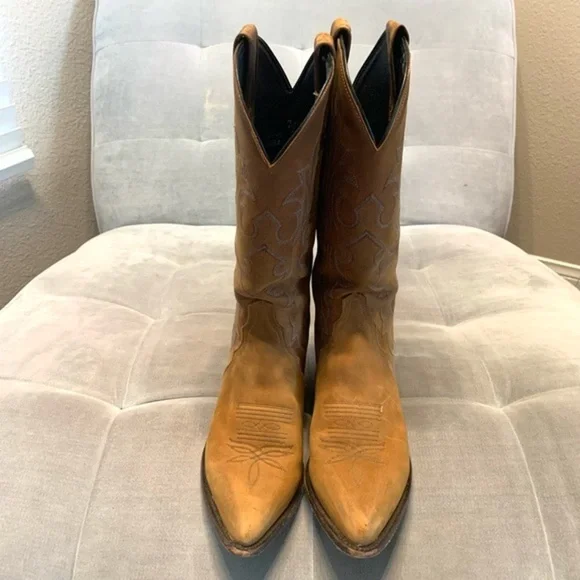 Tony Lama Cowboy Cowgirl Western Boots Leather Embroidered Brown Tan Size 8.5M - Picture 3 of 12